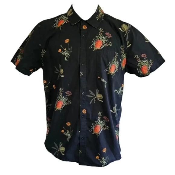 Swell Shirt M Slim Fit Black Floral Button Down Short Sleeve Tropical Coastal - Picture 2 of 6